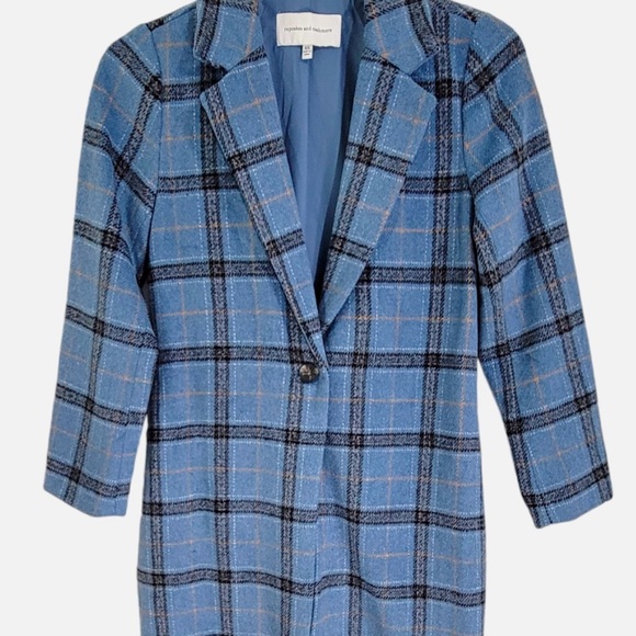 Cupcakes and Cashmere Womens Coronet Blue Plaid Robyn Coat One Button Size XS - Picture 3 of 8